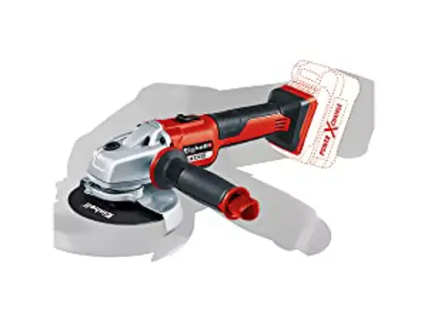 Akumulátorová úhlová bruska se štíhlým tělem, rukojetí Softgrip a namontovaným řezným kotoučem.
