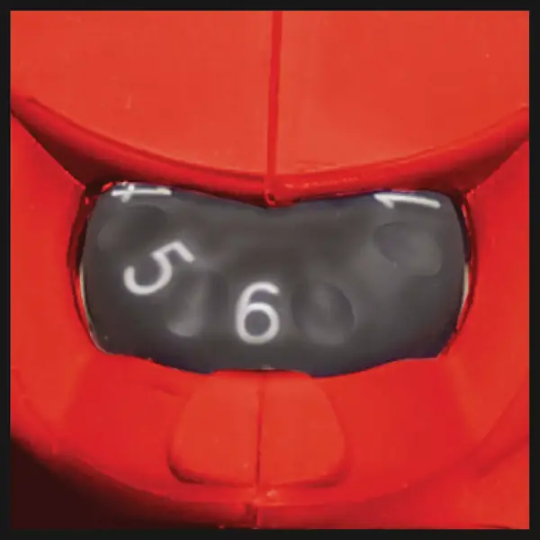 Detail ovládacího kolečka otáček na pásové brusce Einhell TE-BS 8540 E nastaveného na stupeň 6.