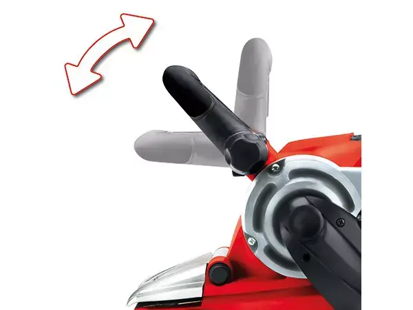 Nastavitelná přídavná rukojeť pásové brusky Einhell TE-BS 8540 E se šipkami pro směr nastavení.