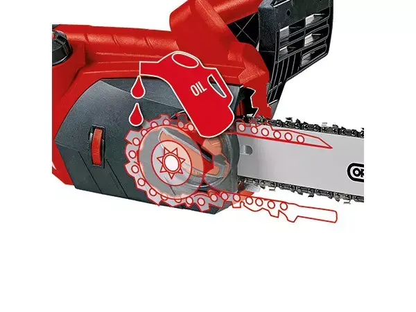 Automatické mazání řetězu elektrické řetězové pily Einhell GE-EC 2240 se symbolem oleje na bílém pozadí