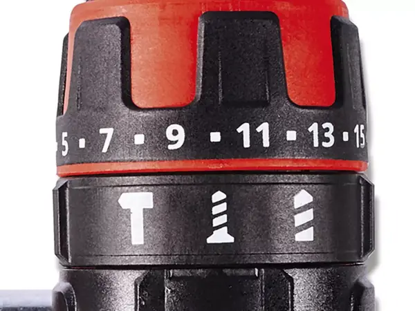 Otočný kroužek s čísly pro nastavení momentu a symboly pro vrtání, šroubování a příklep.