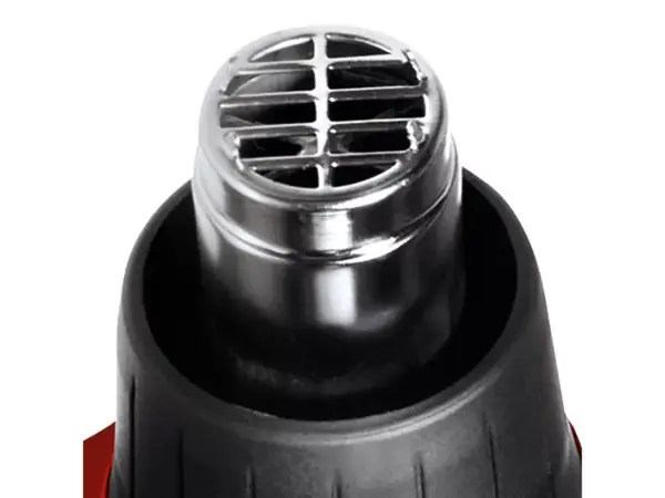 Hlava horkovzdušné pistole Einhell TH-HA 2000/1 s ochrannou mřížkou na bílém pozadí.